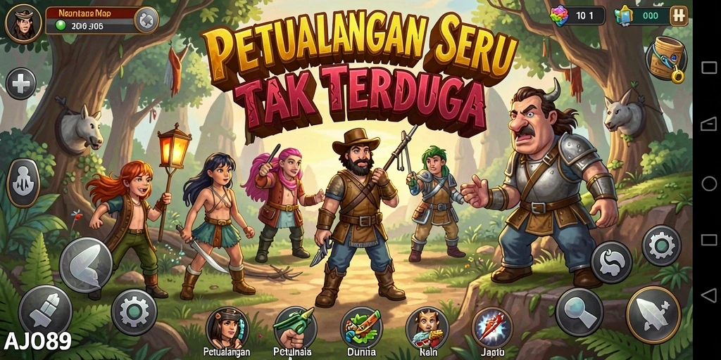 Tangkapan layar AJO89 menampilkan aksi petualangan karakter dalam dunia yang penuh warna.