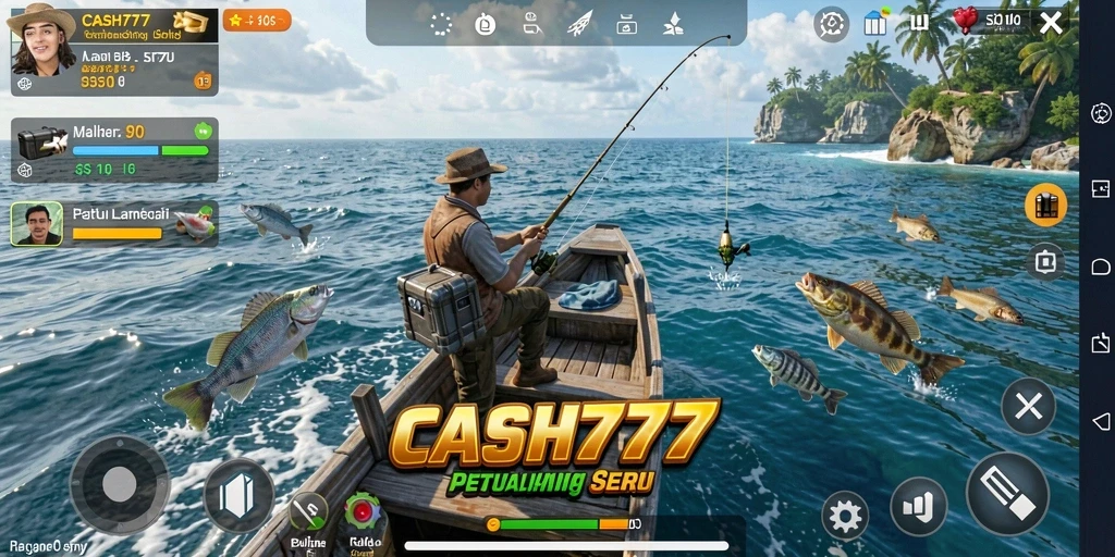 Tampilan permainan CASH777 yang mendebarkan saat memancing ikan.