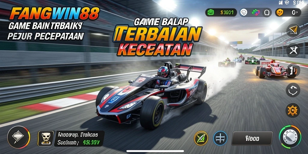 Screenshot gameplay FANGWIN88 yang menunjukkan aksi balapan yang mendebarkan.