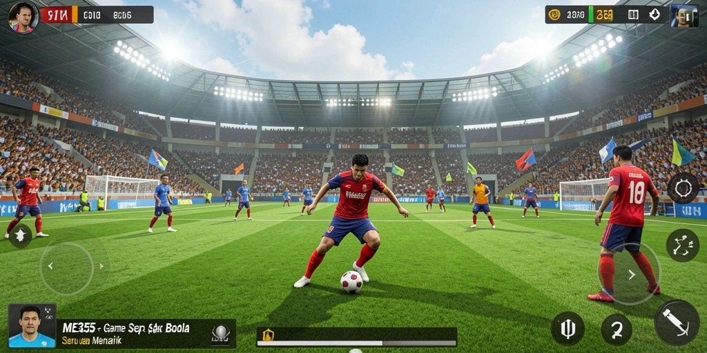 Tampilan gameplay seru di lapangan sepak bola.