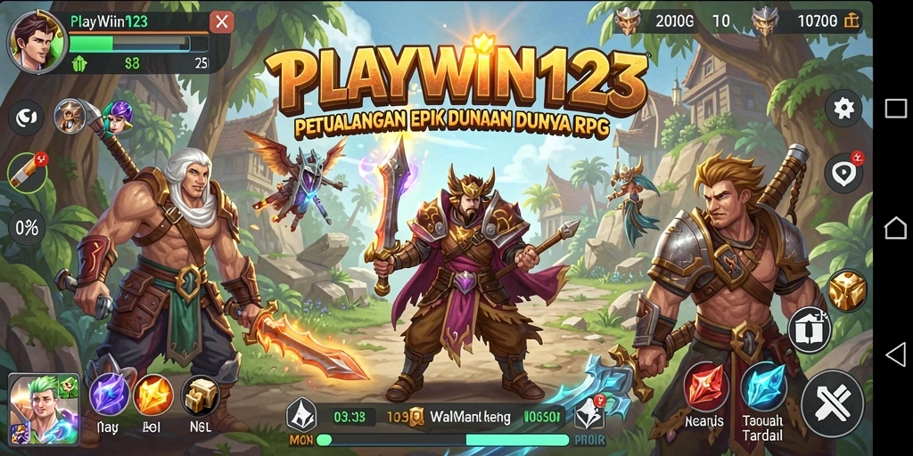 Screenshot PLAYWIN123 menampilkan pertarungan epik dalam dunia RPG yang fantastis.