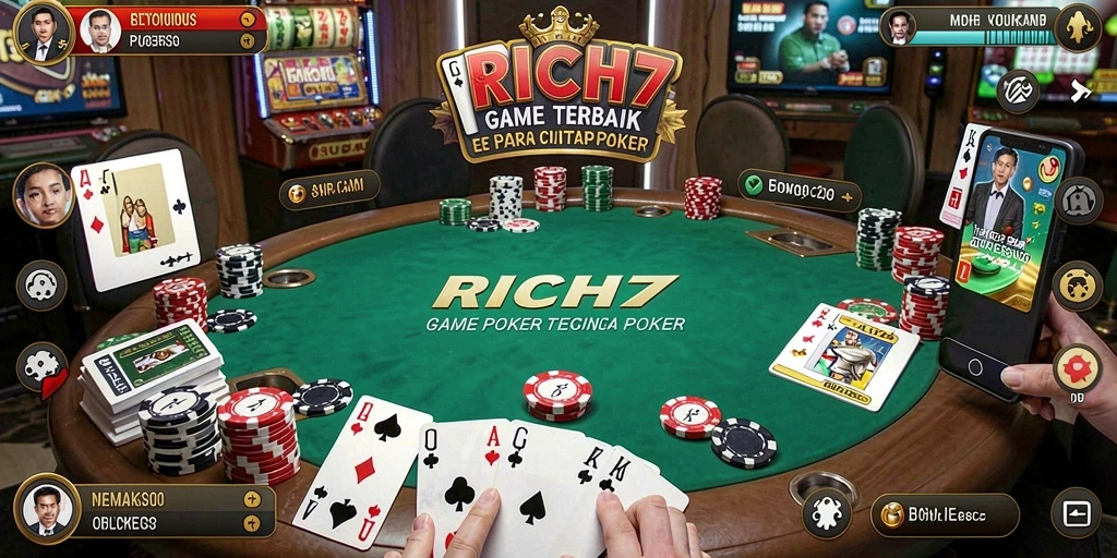 Screenshot RICH7 menunjukkan gameplay poker yang mendebarkan dan interaktif.